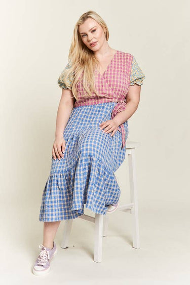 Colorblock Gingham Dress Plus